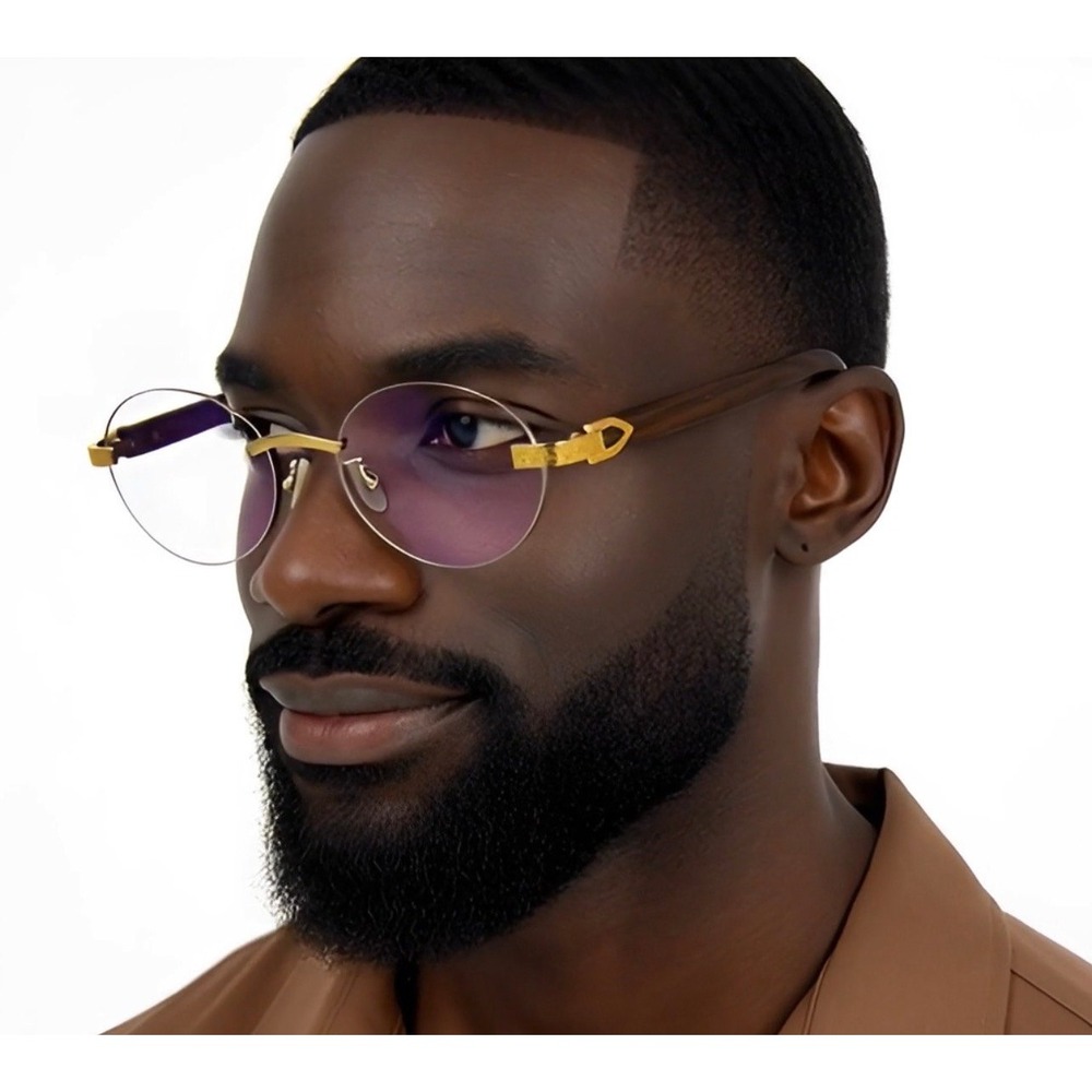 Rimless Glasses MenGold Accents Round Eyeglasses Buffs‎ Cholo Hip Hop Lentes New